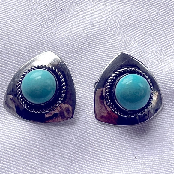 Artie Yellowhorse Sterling Silver Turquoise Native American Oval Earrings - Picture 2 of 10
